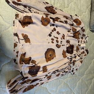 Floral Sheer Blouse with Brown Accents